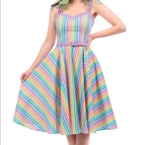 Like new Collectif Mainline Nova Rainbow Stripes Swing Dress